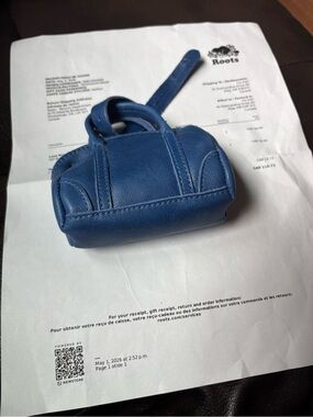 Roots Blue Mini Leather Bag Charm with Strap
